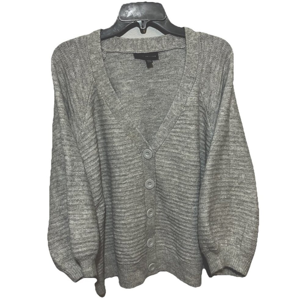 Lane Bryant Sweater Button Up V-neck Light Gray Balloon Sleeves Stretch 22/24